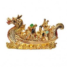 Семь богов счастья в лодке с драконом 27х13 см (под золото)