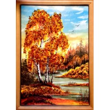 Картинка с крошкой янтаря 10х14 "Осень"