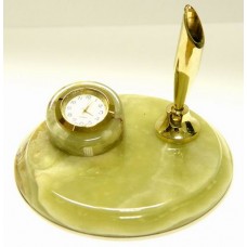 Сувенирный набор с часами и круглой подставкой (оникс) 10см